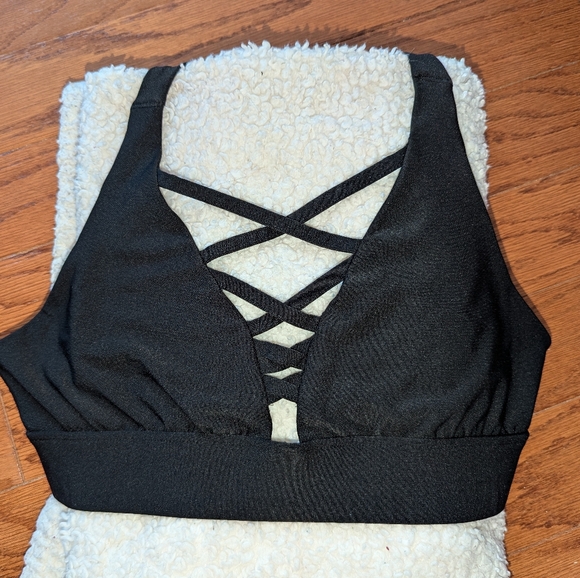 Maurices black bralette / sports bra - medium - racerback - criss cross plunge - Picture 5 of 8